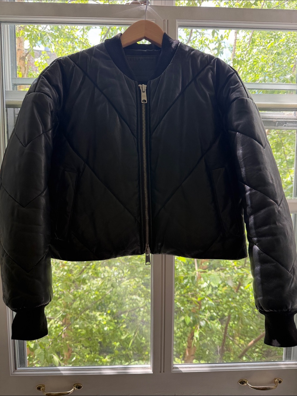 All Saints Bailey Lamb Leather Quilted Puffer Bomber Jacket Size 0 ALLSAINTS - Picture 4 of 5